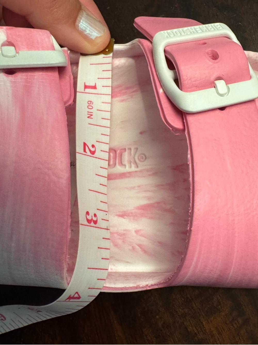 Birkenstock Arizona Essentials Slide Sandal in Pink and White - Picture 6 of 6
